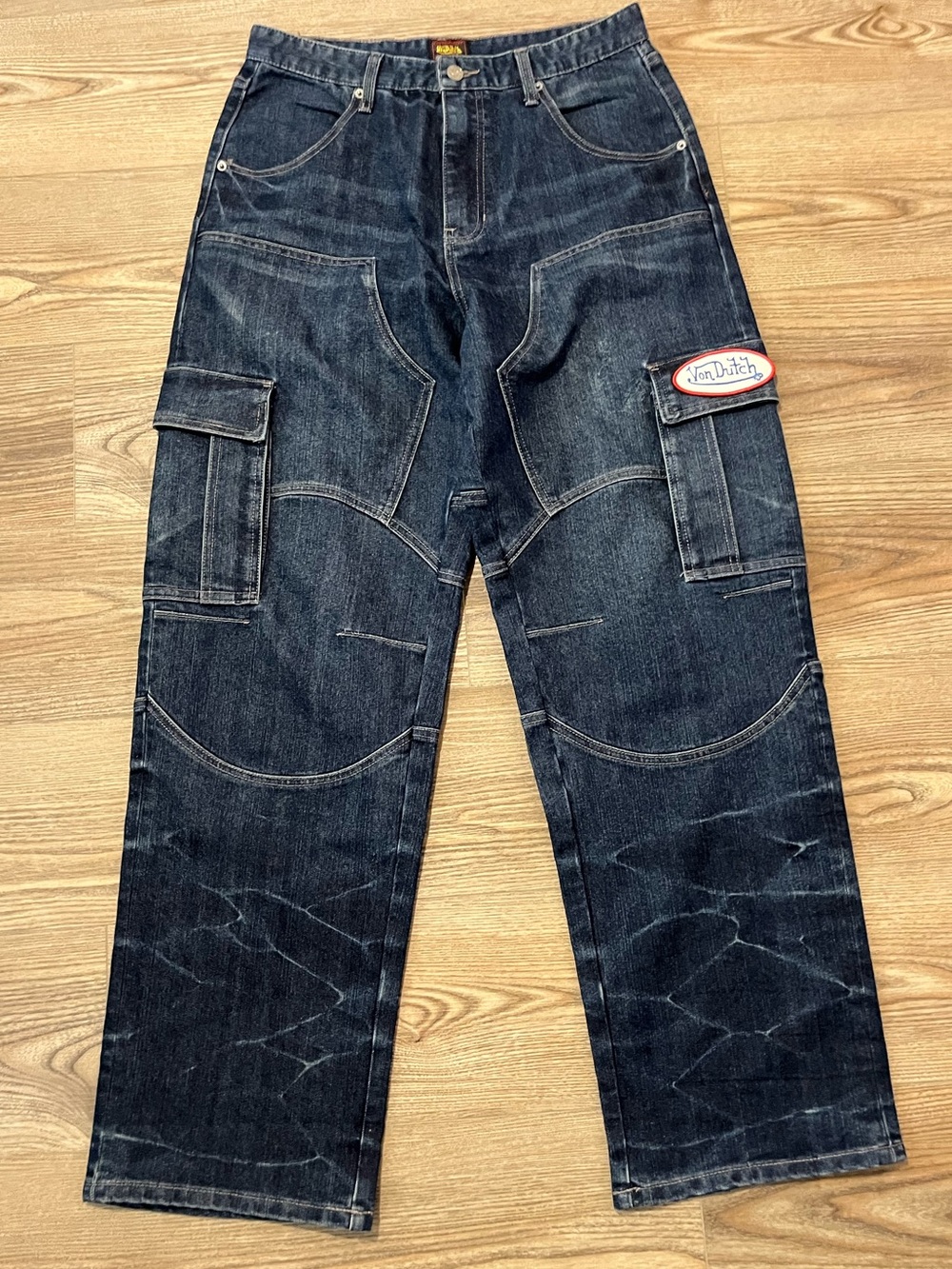 Von Dutch Dark Wash Hunter Cargo Jeans Baggy Jeans 30